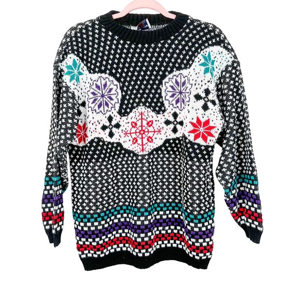 1980s Sweater with Snowflakes Vintage Ski Sweater - Picture 1 of 5